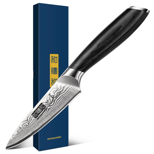 HOSHANHO Paring Knife 3.75 Inch, High Carbon Powder Steel Forged Small Kitchen Knives, Razor Sharp Japanese Fruit Knife with Ergonomic Pakkawood Handle