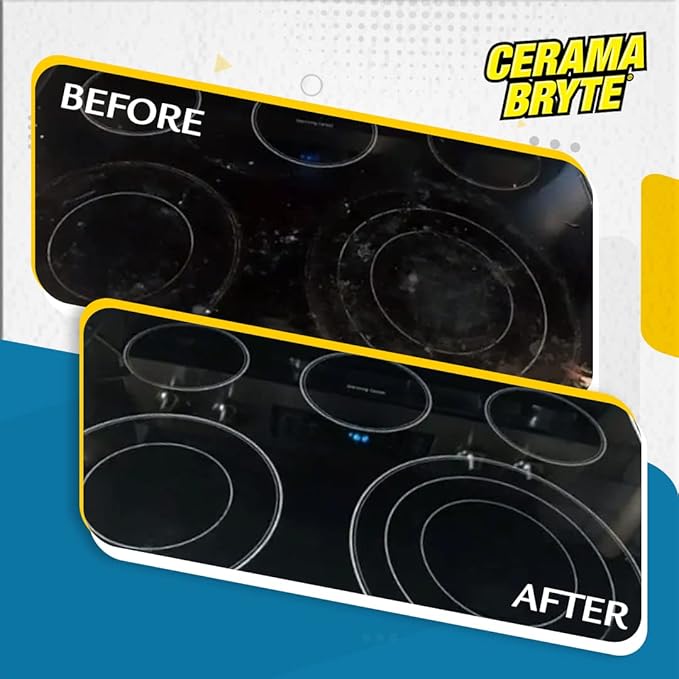Cerama Bryte Daily Spray Cooktop and Stove Top Cleaner for Glass & Pads Combo Kit - Ceramic Surfaces, 16 Fluid Ounces, 4 Piece Set