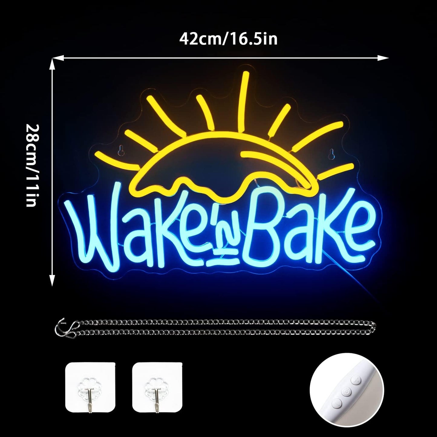 NOSUN Wake in Bake Neon Sign Coffee Bar Neon Signs for Wall Decor with Dimmable Yellow Blue LED Neon Sign Sun Neon Lights Sign for Bedroom Home Kitchen Restaurant Shops Cafes Dessert House Party