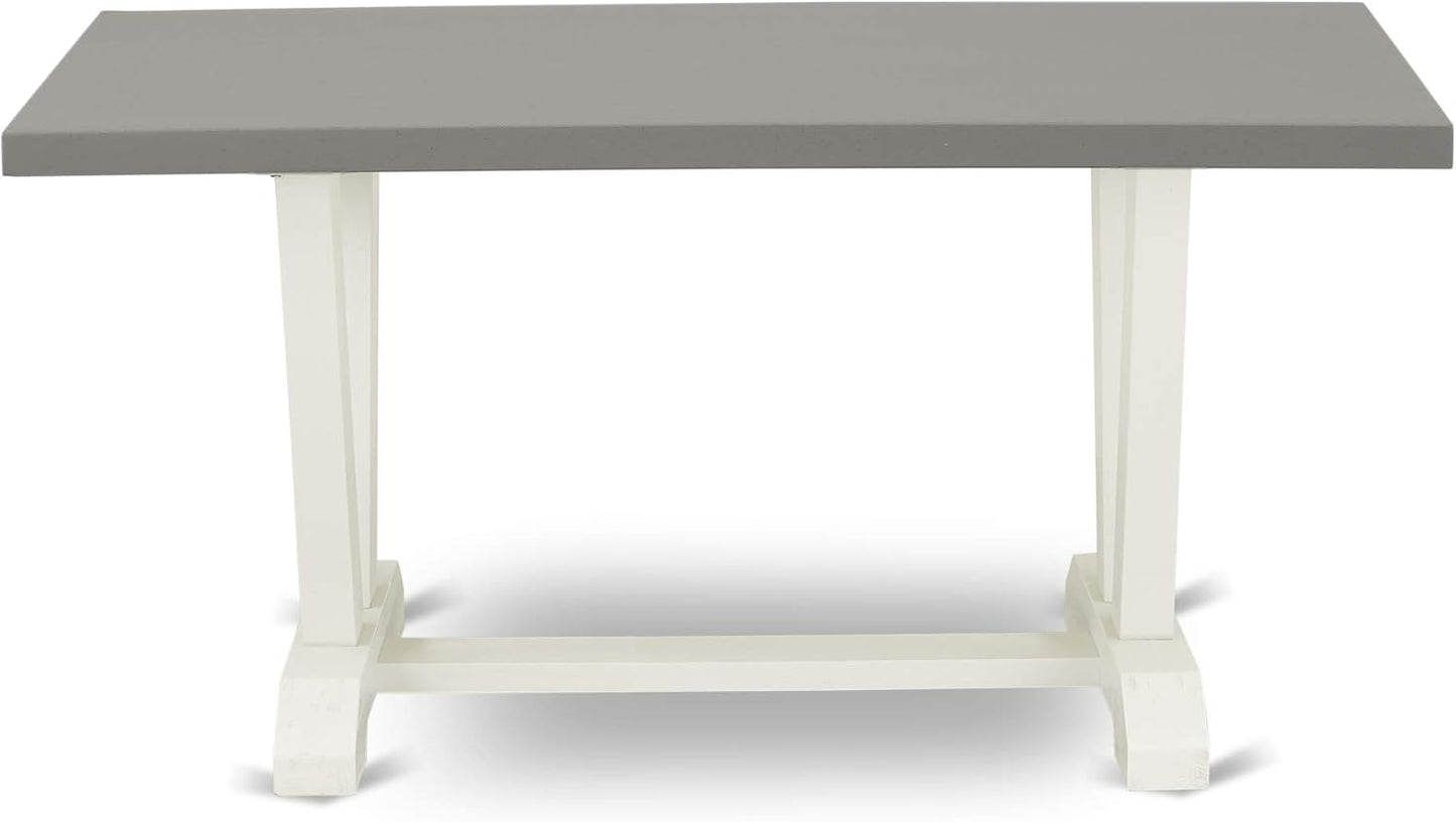 East West Furniture V097LA015-5 5 Piece Modern Dining Table Set Includes a Rectangle Wooden Table with V-Legs and 4 Baby Blue Linen Fabric Upholstered Chairs, 40x72 Inch, Multi-Color