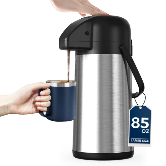 Coffee Carafe for Keeping Hot - Gezoss 85OZ / 2.5L Airpot Coffee Dispenser with Pump - Large Coffee Carafe for Hot Drinks Tea Li