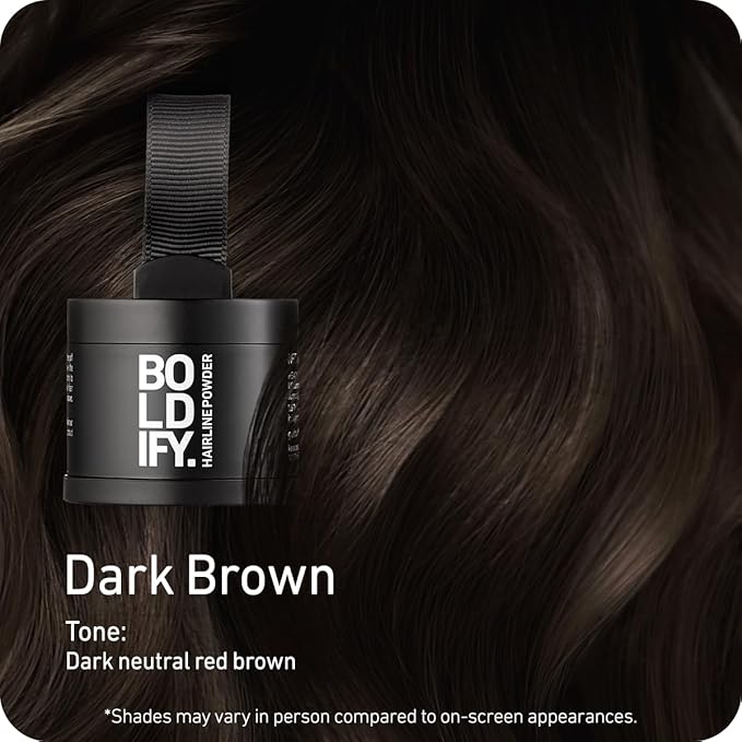 BOLDIFY Hairline Powder - Root Touch Up Hair Color for Gray Coverage - Bald Spot Concealing Hair Powder for Women & Men - 24-Hour Stain-Proof - Dark Brown