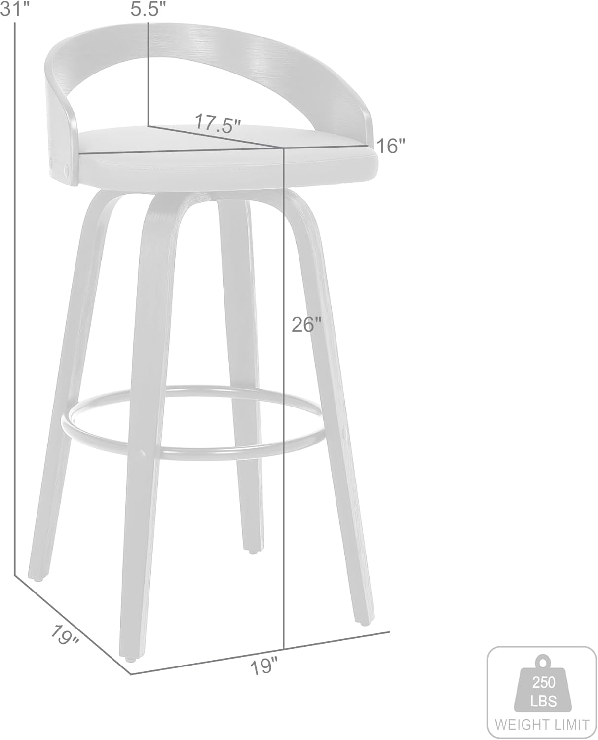 Armen Living Sonia 26" Counter Height Swivel Gray Faux Leather and Walnut Wood Bar Stool