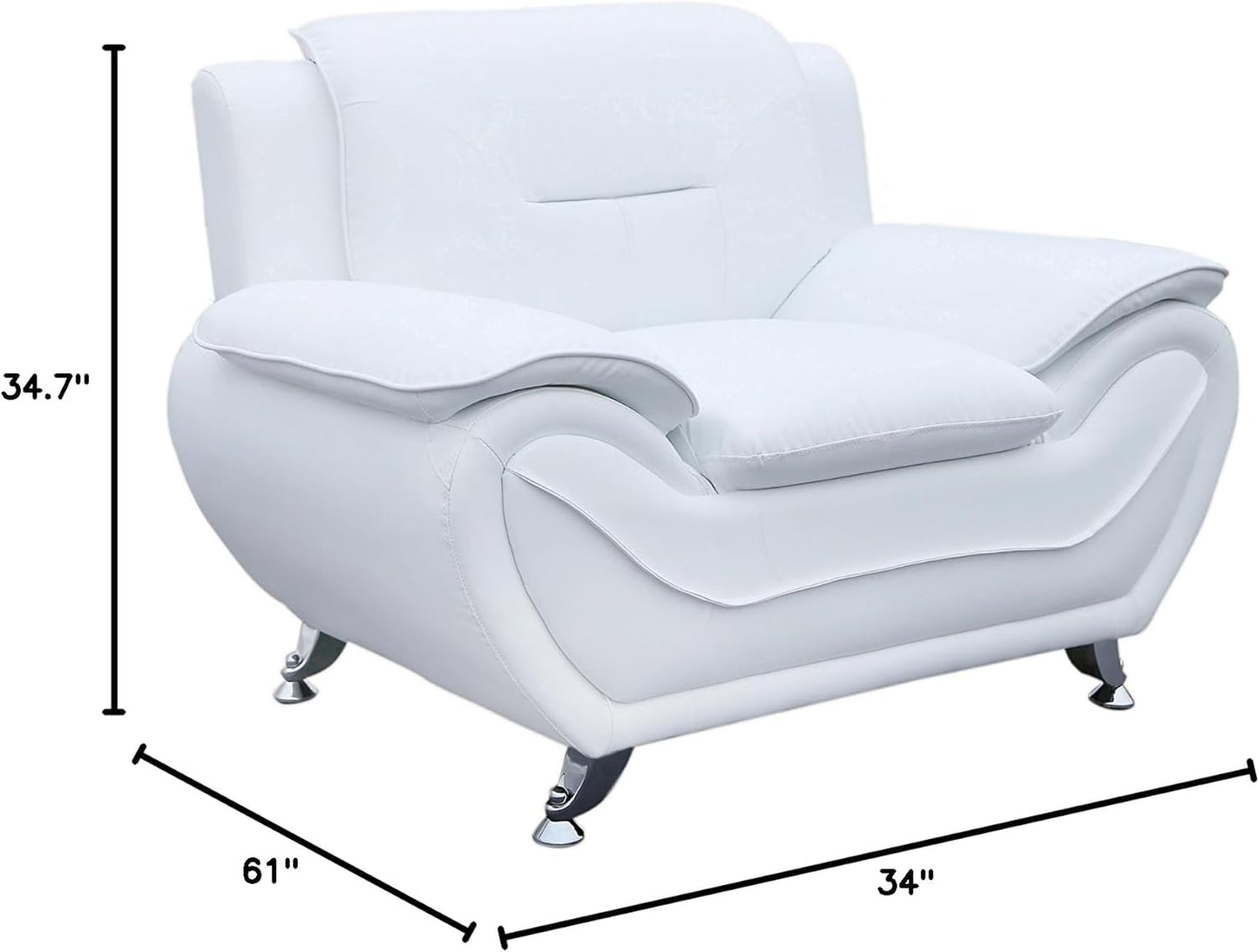 Container Furniture Direct Michael Modern Faux Leather Upholstered Stainless Steel Legs Living Room, Chair, Milky White