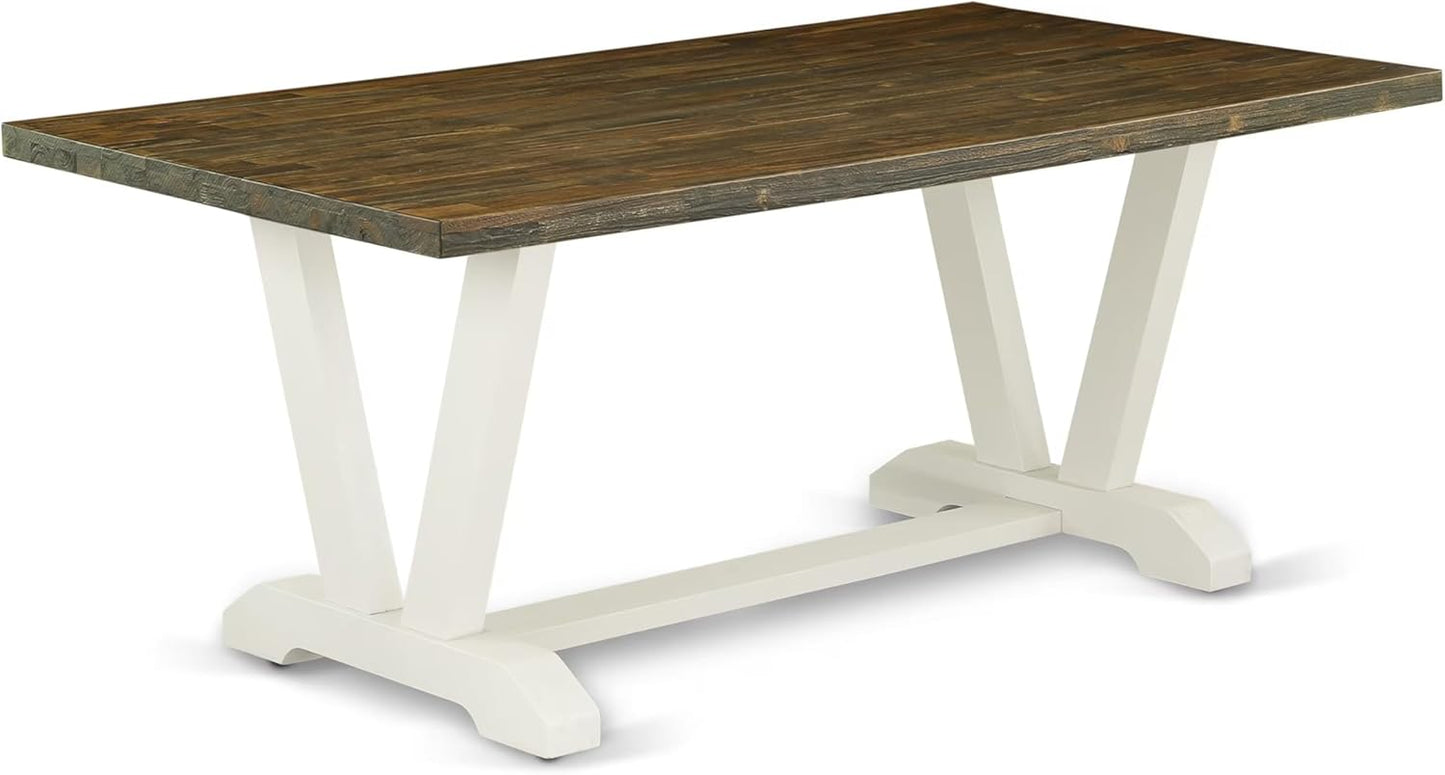 East West Furniture V077CE215-5 5 Piece Modern Dining Table Set Includes a Rectangle Wooden Table with V-Legs and 4 Baby Blue Linen Fabric Upholstered Chairs, 40x72 Inch, Multi-Color
