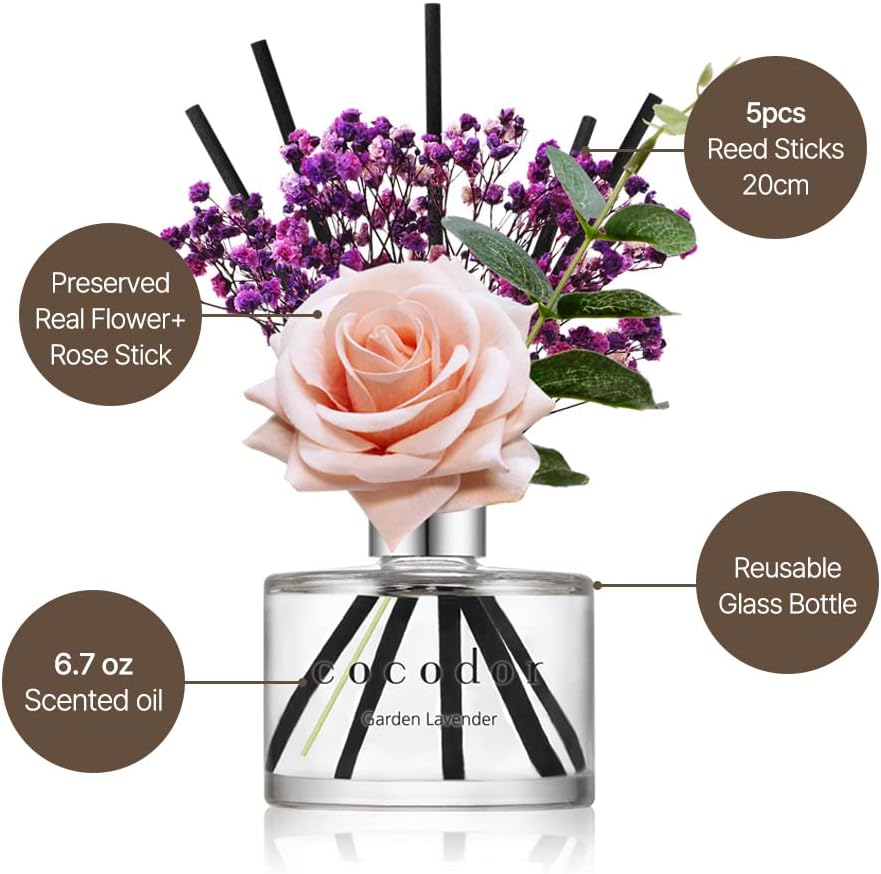 Cocod'or COCODOR Rose Flower Reed Diffuser/Pure Cotton/6.7oz(200ml)/1 Pack/Reed Diffuser, Reed Diffuser Set, Oil Diffuser & Reed Diffuser Sticks, Home Decor & Office Decor, Fragrance and Gifts
