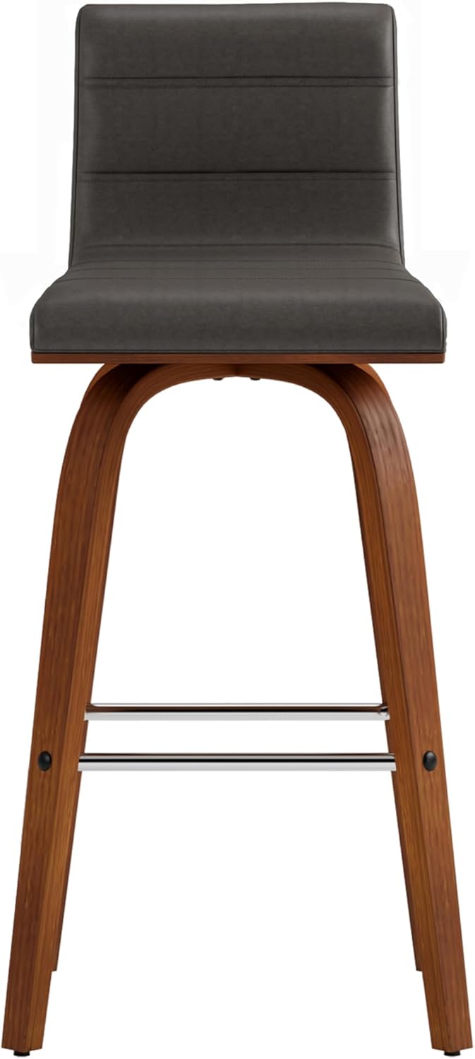 Armen Living Vienna 26" Swivel Counter Stool in Walnut Wood Finish with Gray Faux Leather - Set of 3