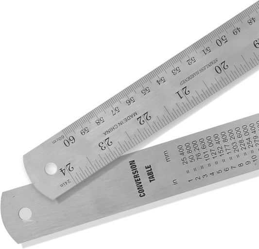 2 Pack Pacific Arc 24 Inch Stainless Steel Ruler with Inch/Metric Conversion Table