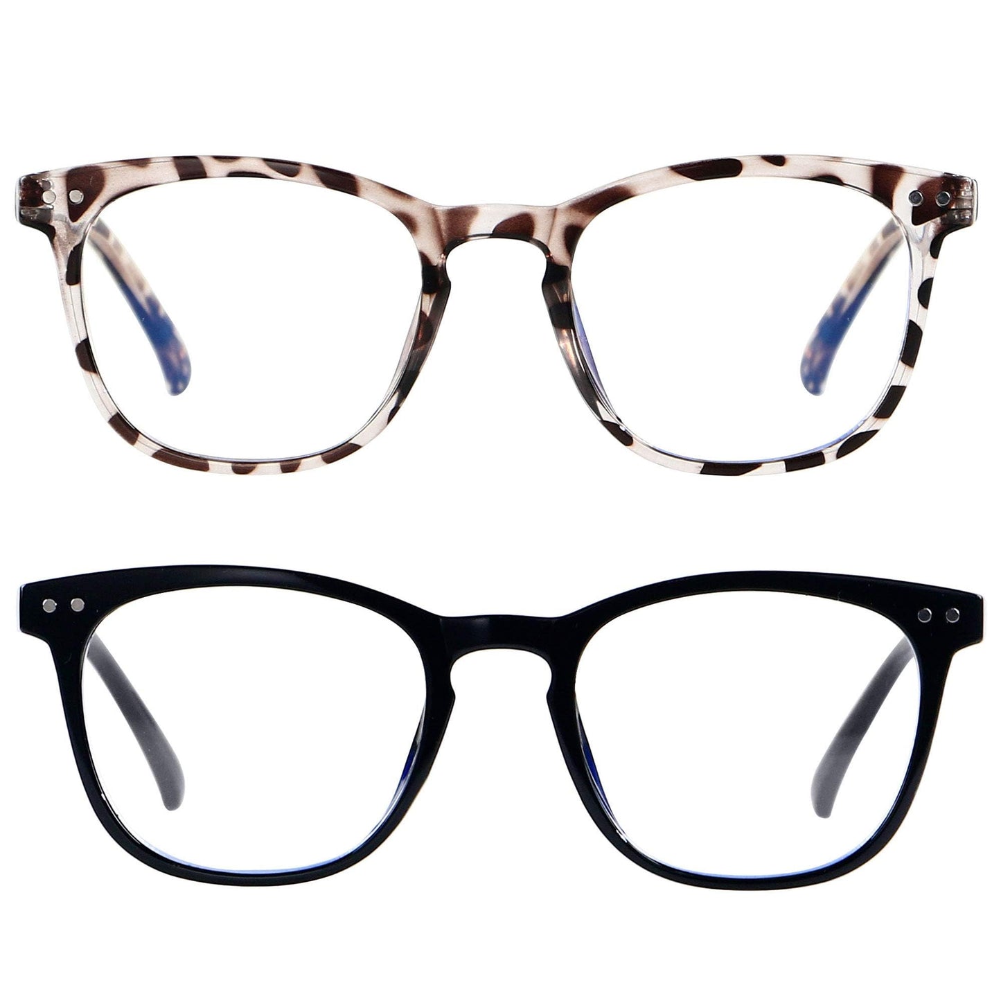 ANDWOOD Blue Light Blocking Glasses Women Men Computer Small Face Frame Bluelight Blocker Teens Square Frame 2 Pack Black Leopar