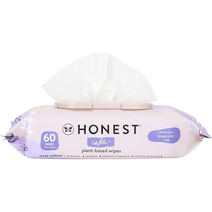 The Honest Company Calm and Cleanse Naturally Scented Wipes Cleansing Multi-Tasking 99% Water Plant Based Hypoallergenic Lavender 60 Count