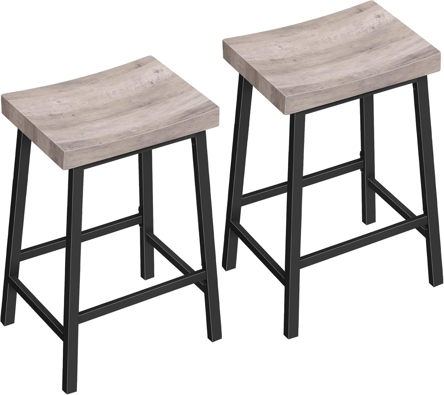 Bar Stools, Counter Height Bar Stools Set of 2, 23.7 Inch Saddle Stools with Footrest, Kitchen Stools, Industrial Style, for Dining Room, Counter, Bar, Greige BAHG0801