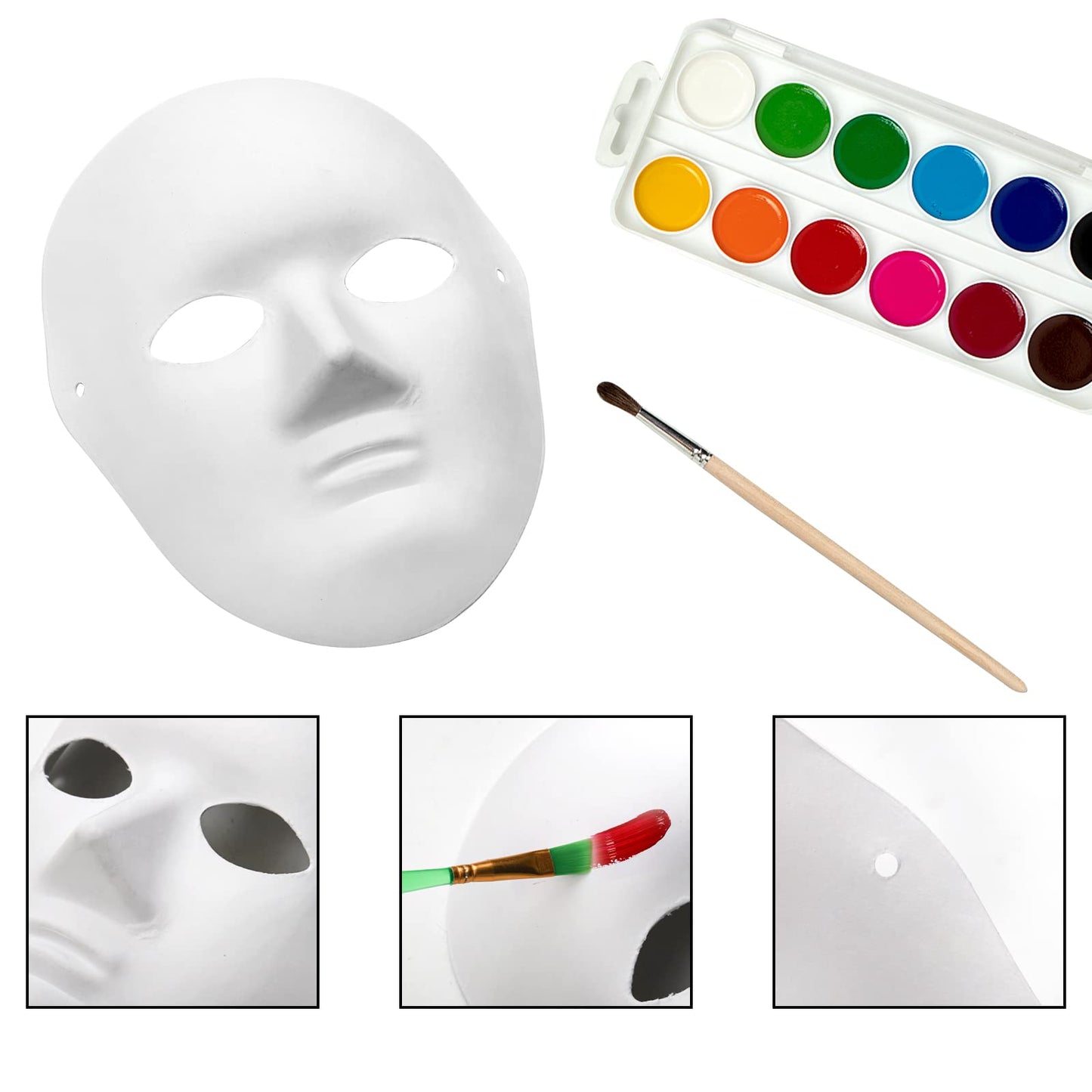 Nicunom 40 Pack DIY Full Face Masks, 2 Sizes Paintable White Plain Masks, Paper Mache Mask for Cosplay Halloween Christmas Mardi Gras Masquerade Dance Party, Blank Costume Masks