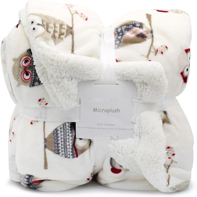 UKELER Owl Sherpa Fleece Blanket Queen Size 80''×90''- Ultra Soft Cozy Flannel Blanket for Bed/Couch/Sofa/Office/Camping, Great Gift for Women's Day,Mother's Day,Father's Day,Thanksgiving,Christmas