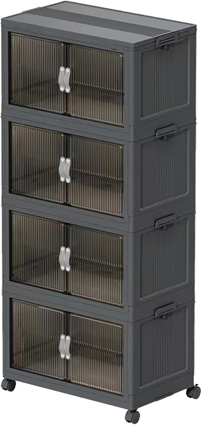 Collapsible Storage Bins with Lids Black Stackable Plastic Organizers for Clothes, Decor, Craft Supplies & Home Storage (4 racks, 30 Gal/rack)
