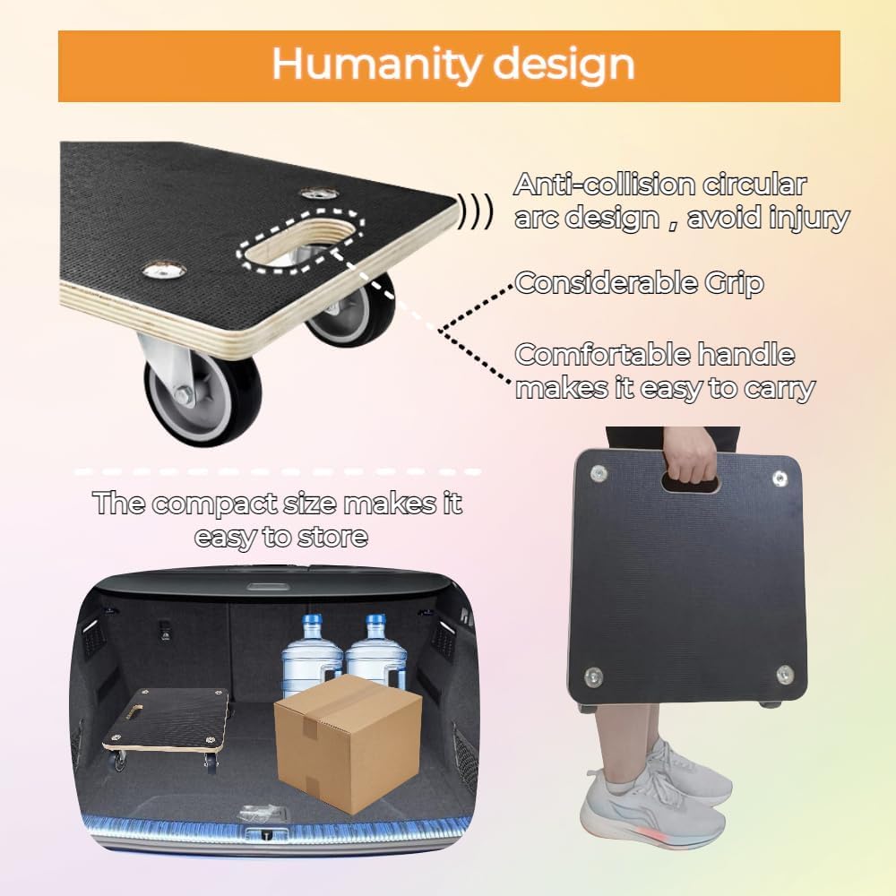 HBFBDRCT Hardwood Furniture Moving Wooden Dolly with 4 Rubber Silent Wheels,15 Inch Securely Holds 2204 Lbs Heavy Duty Rolling Mover for Piano Couch Fridge Washing Machine Big Plant, 2 Packs