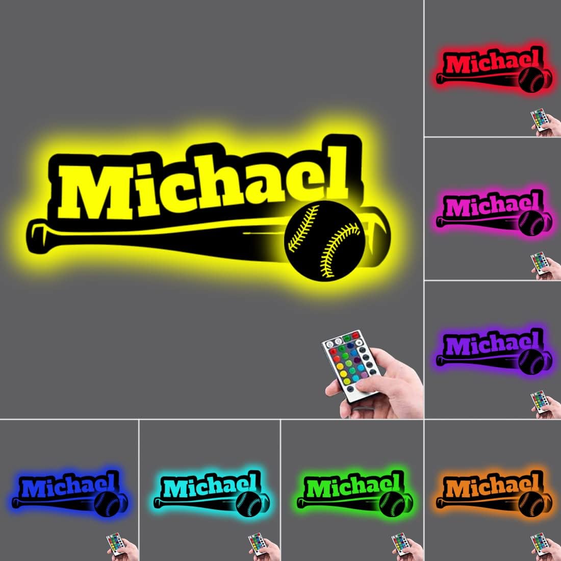 Personalized Name 7 Colors Baseball lamp Custom Baseball Wall Art Night Light LED Name Sign Gift for Men Baseball Lover