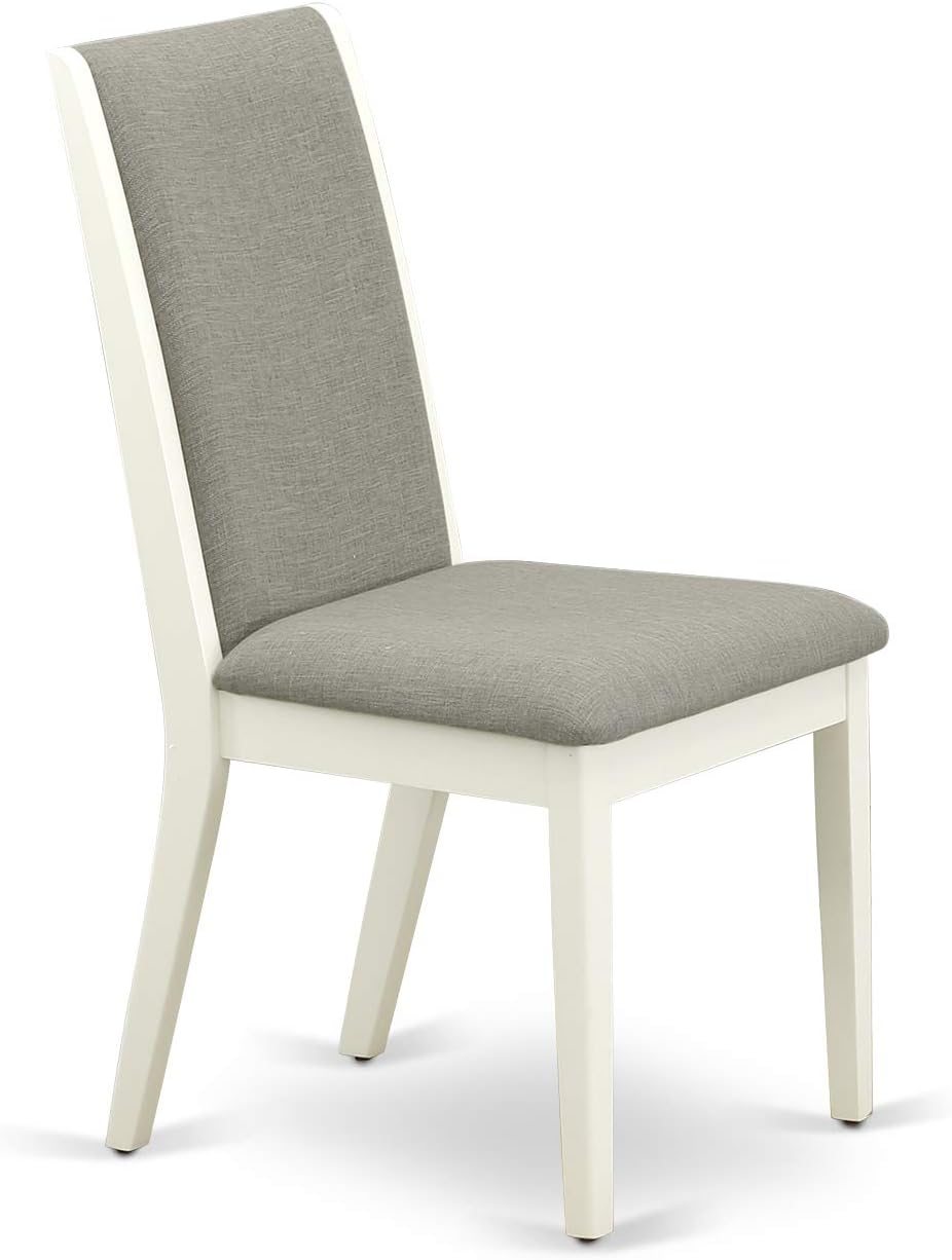 East West Furniture ANLA5-LWH-06 5 Piece Dining Room Furniture Set Includes a Round Kitchen Table with Pedestal and 4 Shitake Linen Fabric Parsons Dining Chairs, 36x36 Inch, Linen White