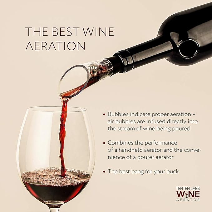 TenTen Labs Wine Aerator and Pump Classic (2-pack) - Aerating Spout and Vacuum Stopper - Gift Box Included