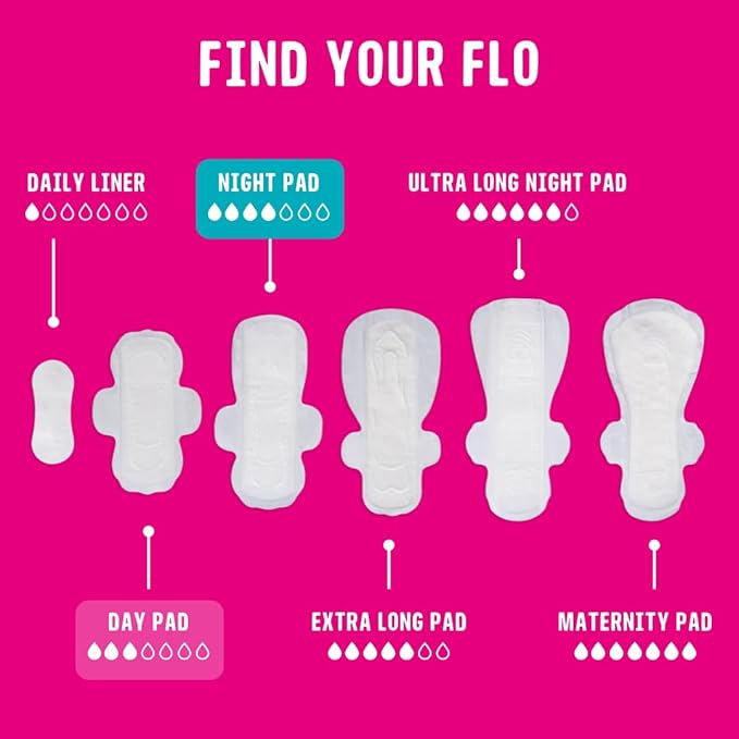 Flo - Day + Night Menstrual Pads (14 Day + 10 Night) - Winged + Ultra Thin - Natural, Absorbent, Soft, & Breathable - Organic Bamboo Period Pads for Women - Plant Based - Vegan & Cruelty Free
