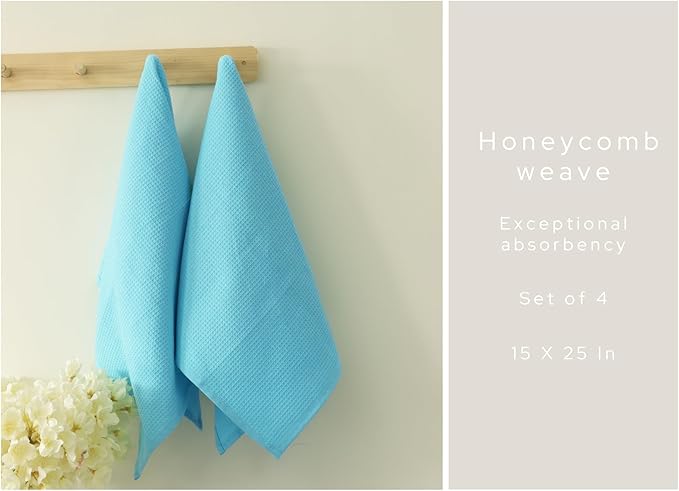 PurpleEssences Waffle Weave Kitchen Towel, 100% Cotton, 15x25 Inches, with Hanging Loop Ultra Soft Absorbent Quick Drying Dish Cloth, Tea and Hand Towels, 6 Pack - Christmas Holiday Winter - Aqua Blue