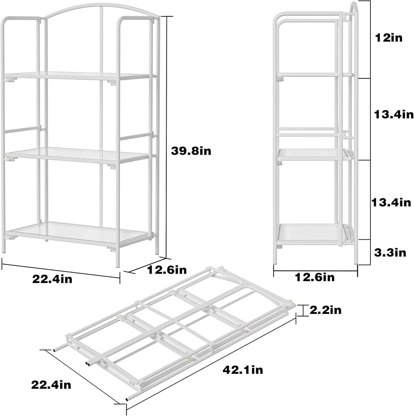 Crofy No Assembly Folding Bookshelf for Living Room, 3 Tier White Collapsible Book Shelf for Home Office, Portable Bookcase Storage Organizer