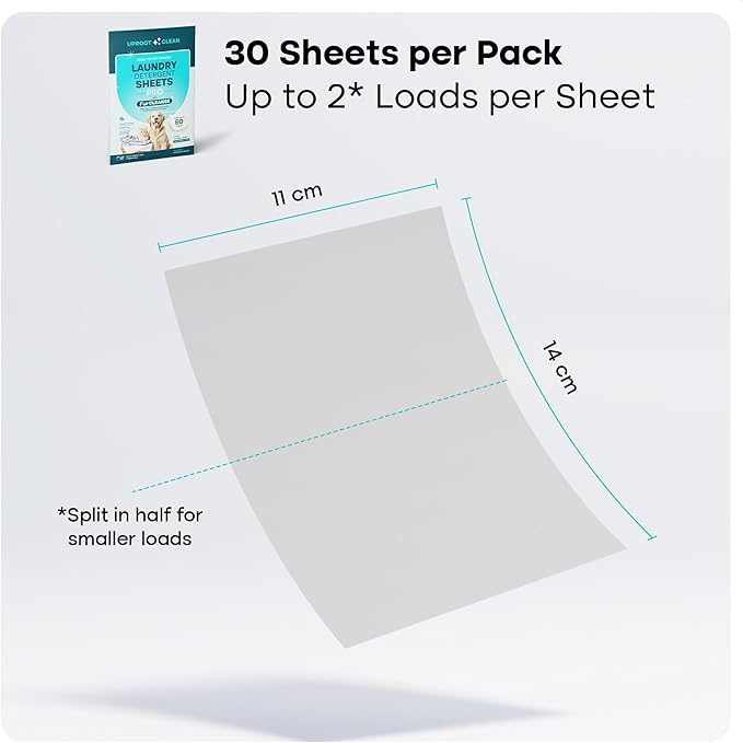 Uproot Clean Laundry Sheets Pro - 30 Pack - Fragrance-Free: Mineral-Powered Laundry Detergent Sheets Travel Pack - Eliminate Clinging Fur, Pet Odors, & Messy Residue - Up to 60 Loads