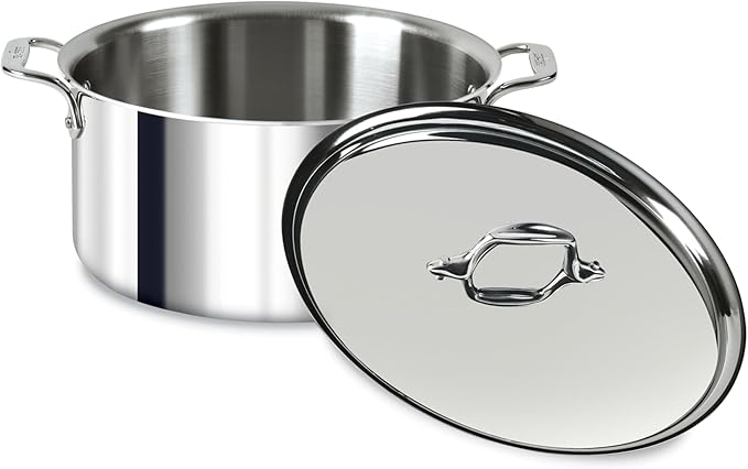 All-Clad D3 3-Ply Stainless Steel Stockpot with Lid 8 Quart, Induction, Oven Broiler Safe 600F, Silver