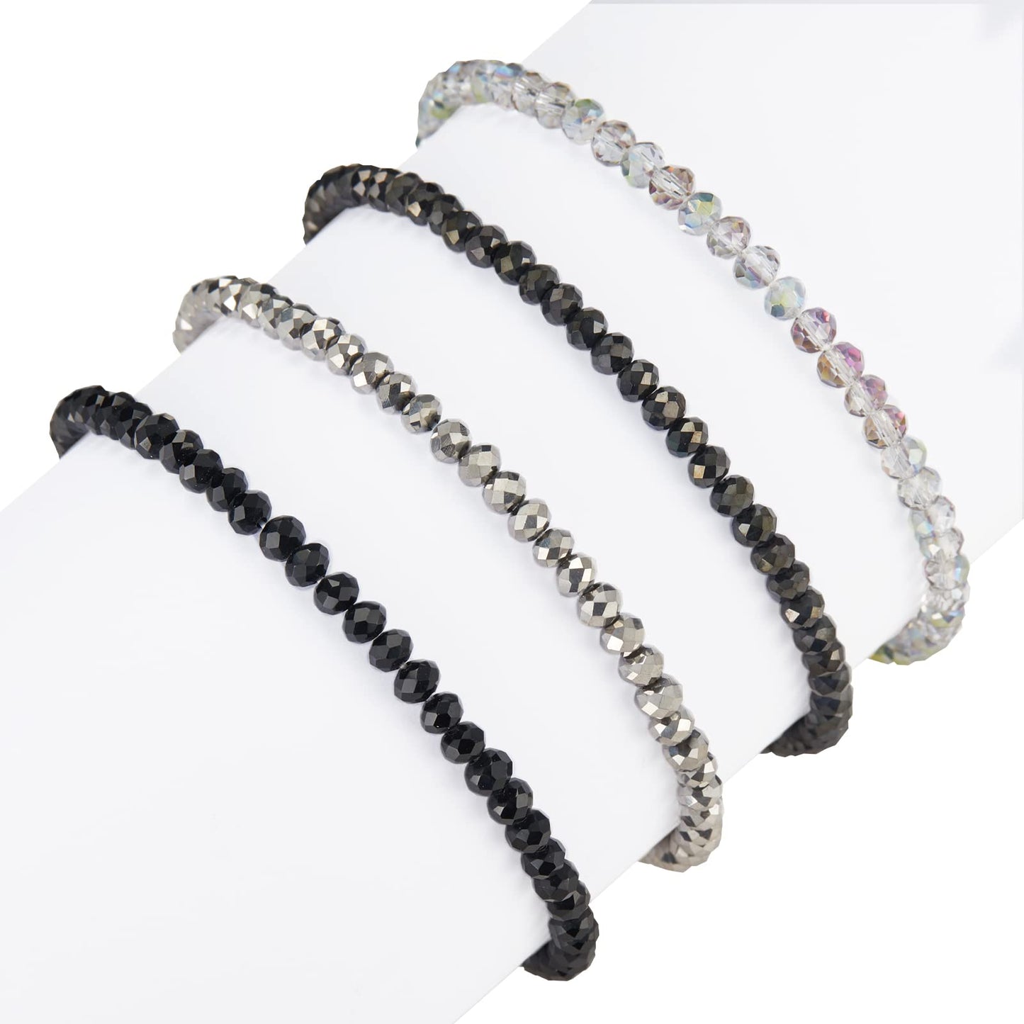 Noessla Beaded Boho Stretch Bracelet Colorful Stackable Crystal Beads Bracelets Trendy Costume Jewelry Mothers Day Gifts for Women(Black)