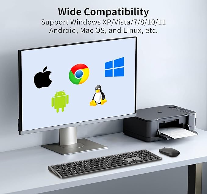 Wireless Keyboard and Mouse Combo, Full Size Computer Keyboard and 2400DPI Silent Optical Mouse with 2.4Ghz Dongle, Invisible Light Design, X Type Scissor Keys, for Computer, Laptop, PC, Mac, Windows