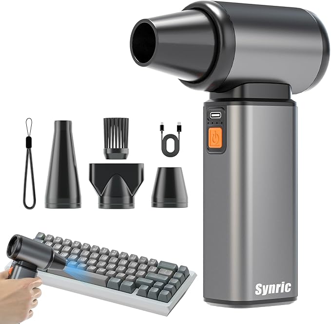 Compressed Air Duster, Stepless Speed Electric Air Duster, Metal Shell Air Blower with Brushless Motor, 120000 RPM Keyboard Cleaner Replaces Canned Air for Outdoors, Car, Home Cleaning