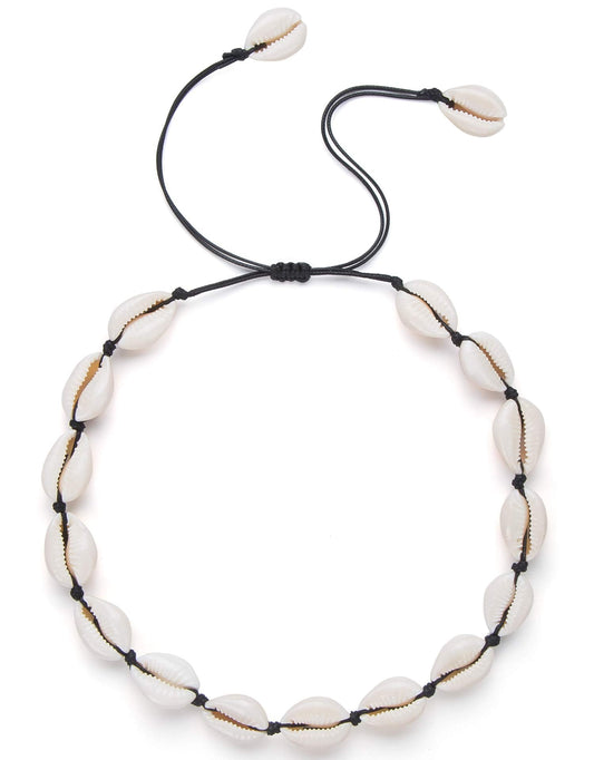 Nackiy Seashell Necklace Choker For Women Summer Hawaiian Style Braided Rope Natural Shell Necklace(Black Braided Rope)