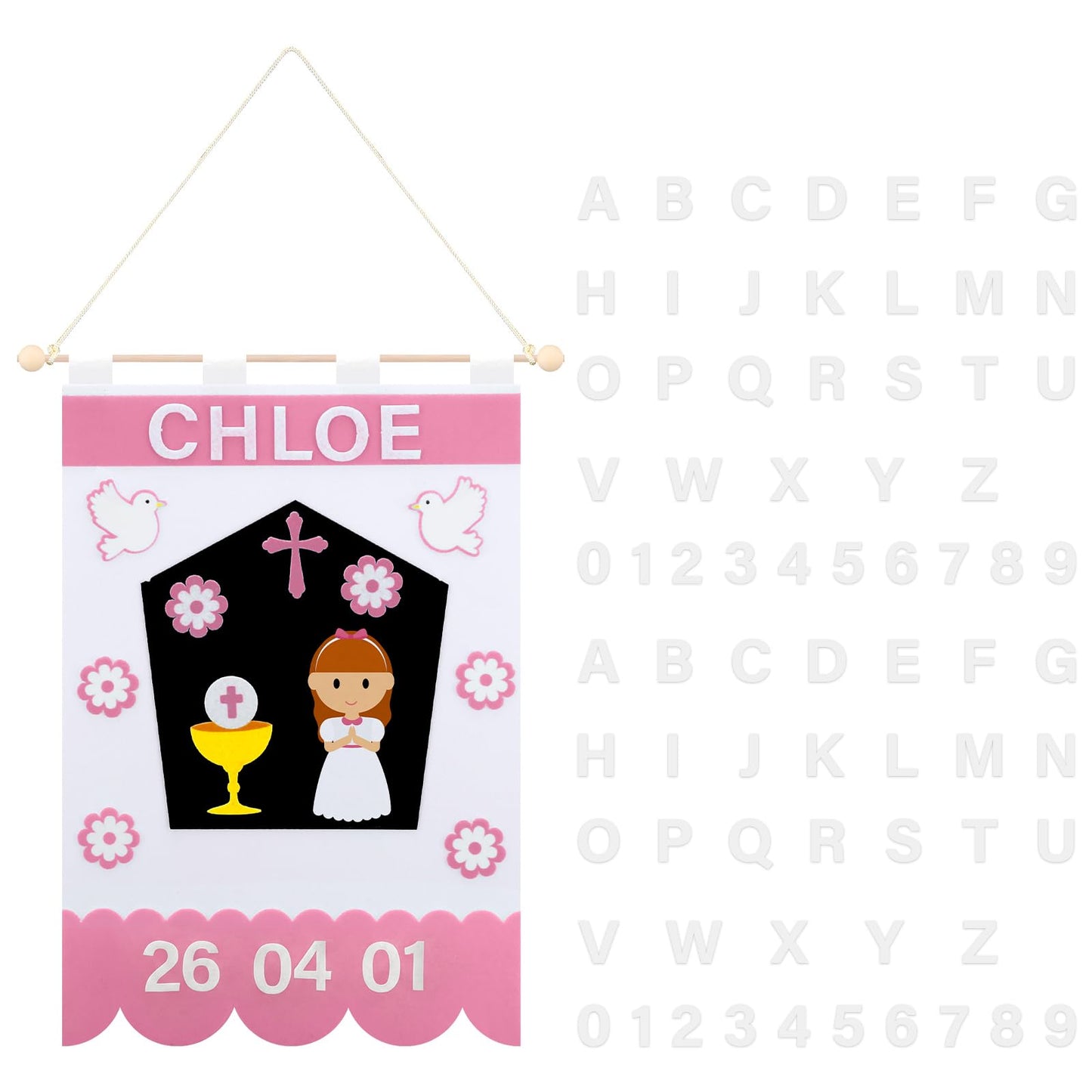 Hahafelt First Communion Banner Kit for Girls 9 x 12 Inches Pink DIY Felt First Holy Communion Banner Crafts Kits for Church Sunday School Catholic Special Events