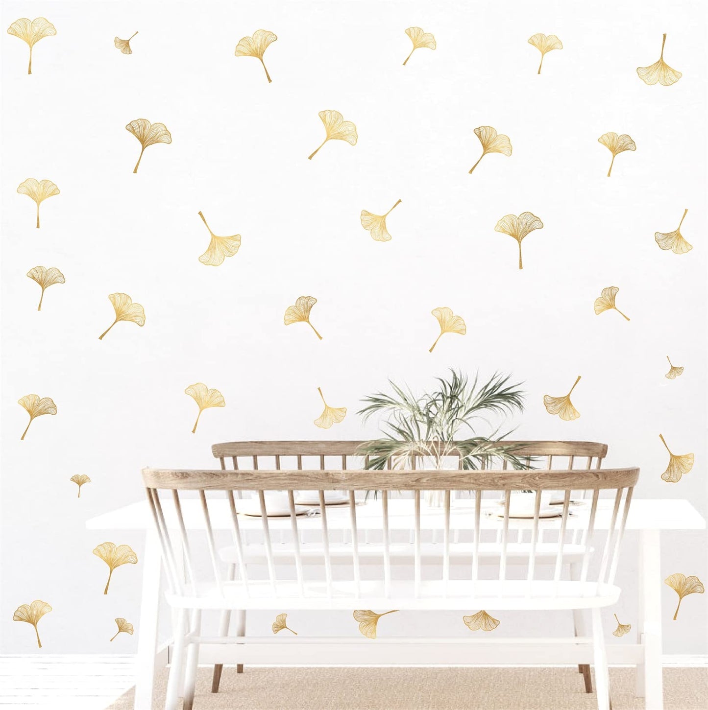 Golden Wall Decals Peel and Stick Golden Leaves Wall Stickers Modern Leaf Vinyl Wall Decals Living Room Abstract Flower Walls Sticker Nordic Plant Walls Art Murals for Bedroom Bathroom Kitchen Decor