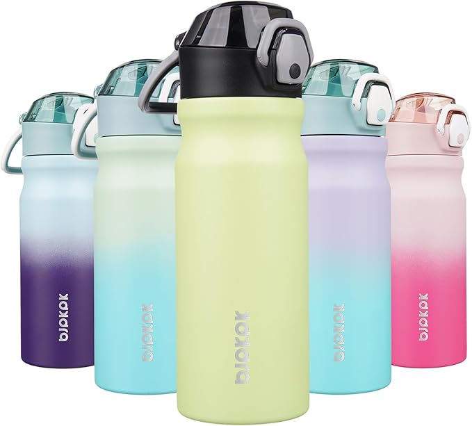 BJPKPK Insulated Water Bottle 18oz Stainless Steel Water Bottles with Straw and Carry Handle Double Wall Metal Thermal Flask,Macaron Green