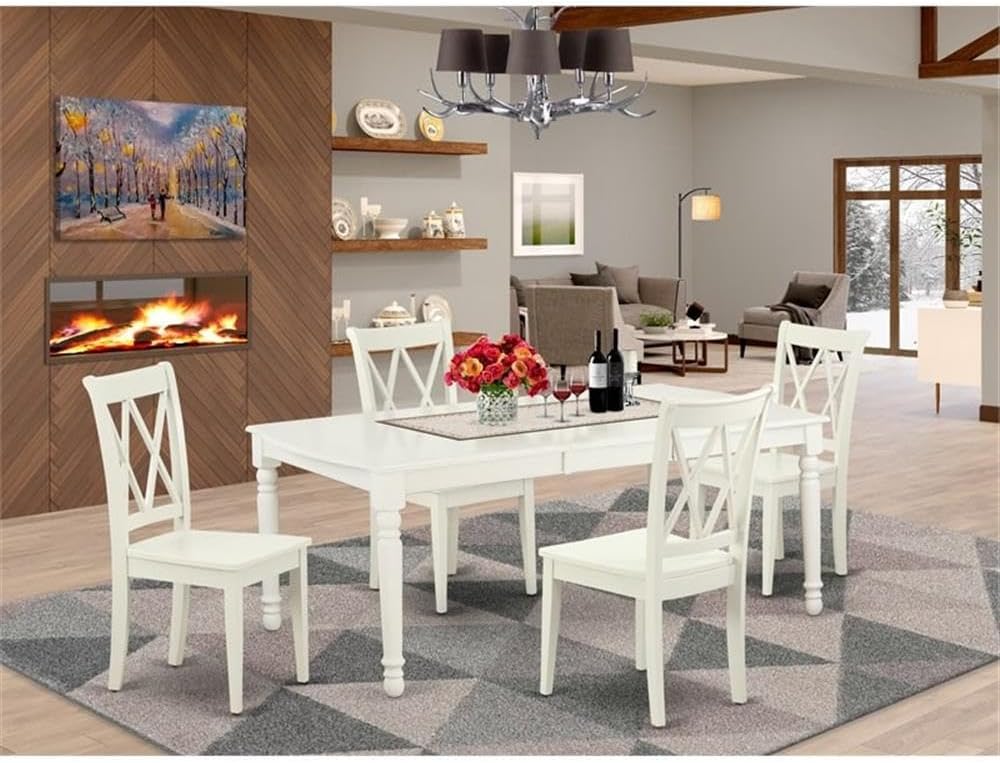 East West Furniture DOCL5-LWH-W 5 Piece Dining Table Set for 4 Includes a Rectangle Kitchen Table with Butterfly Leaf and 4 Dinette Chairs, 42x78 Inch, Linen White