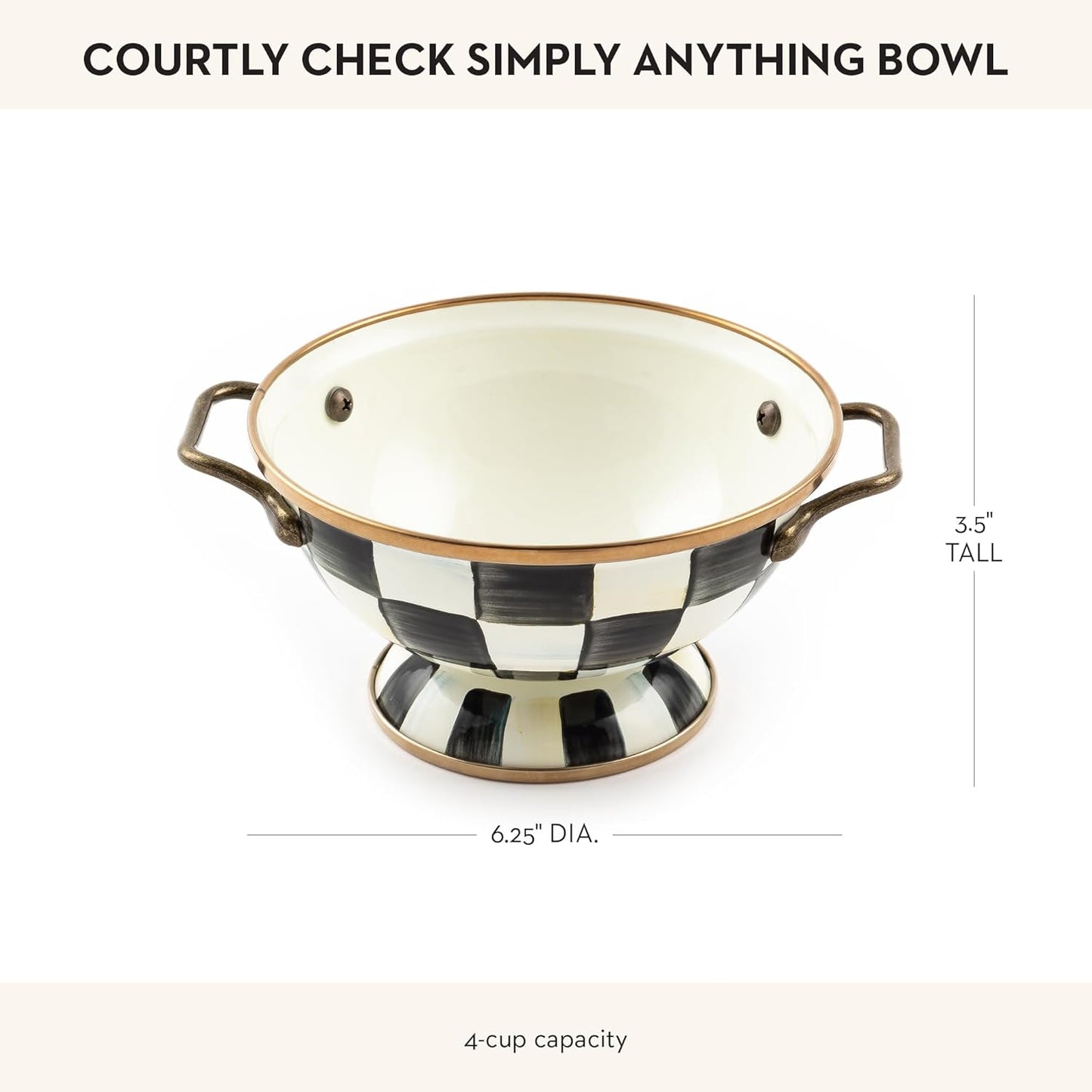 MACKENZIE-CHILDS Enamel Bowl, Serving Bowl for Entertaining, Simply Anything Bowl, Black-and-White Courtly Check