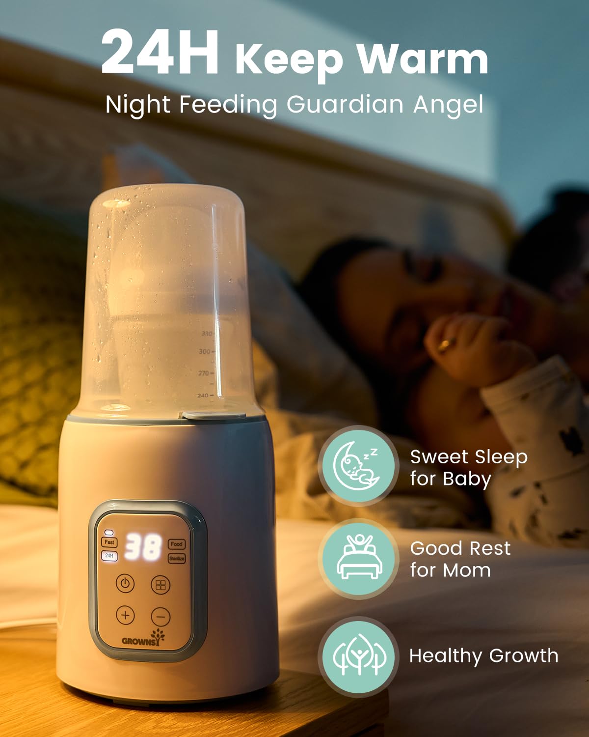 GROWNSY Bottle Warmer, 8-in-1 Fast Baby Milk Warmer with Timer for Breastmilk or Formula, Accurate Temperature Control, Multifunctional Baby Bottle Warmers for All Bottles- Blue