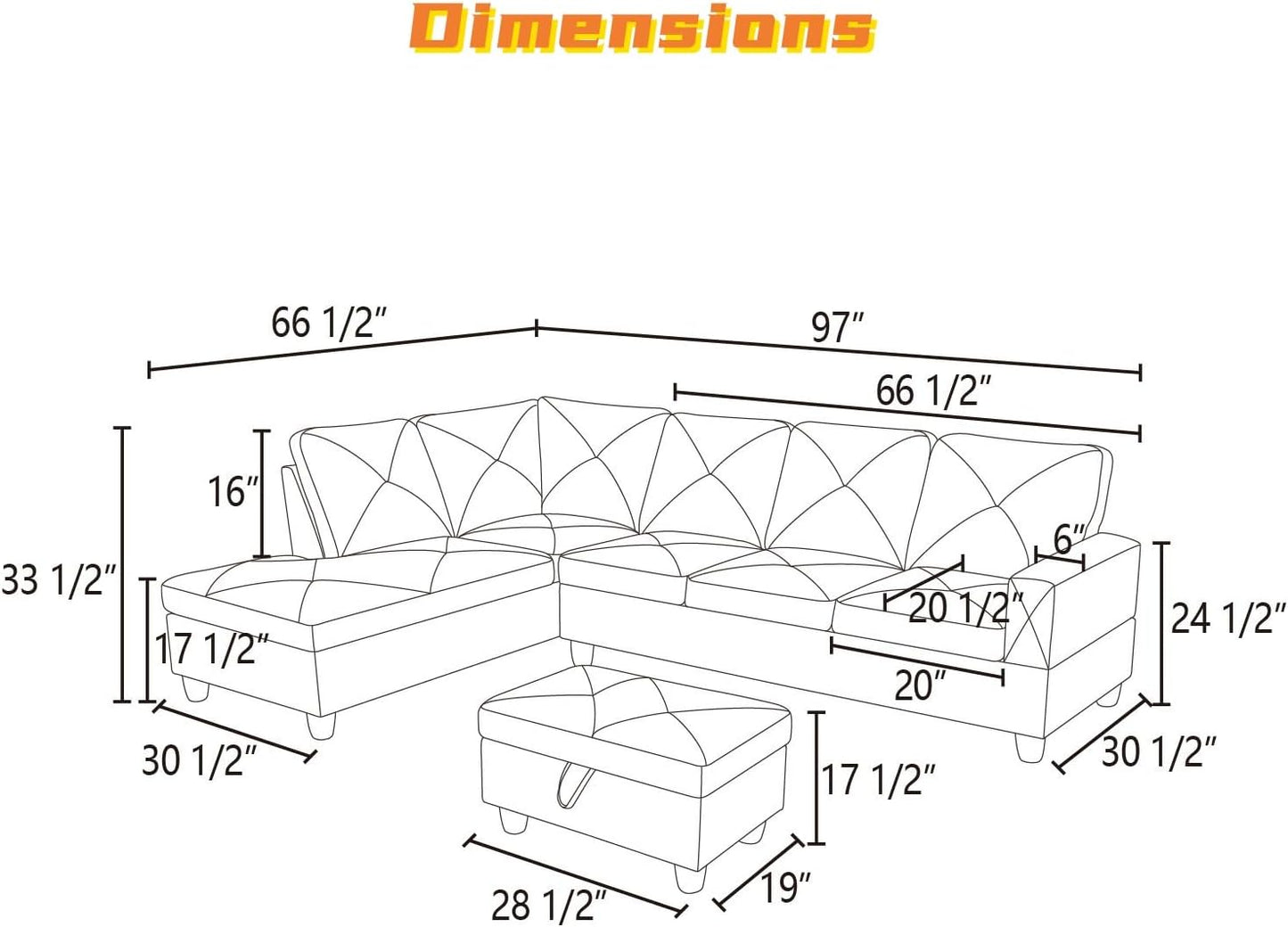 L Shaped Sectional Couch with Otttoman, 97" Sectional Sofa for Living Room Flannel Modular Couches with Cup Holders for Bedroom, Apartments, Grey