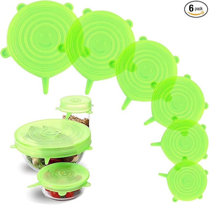 Silicone Stretch Lids – 6 Pack Reusable Food Covers,Flexible Silicone for Bowls, Containers, Fruits – Airtight & Leakproof Seal for Kitchen Storage(green)