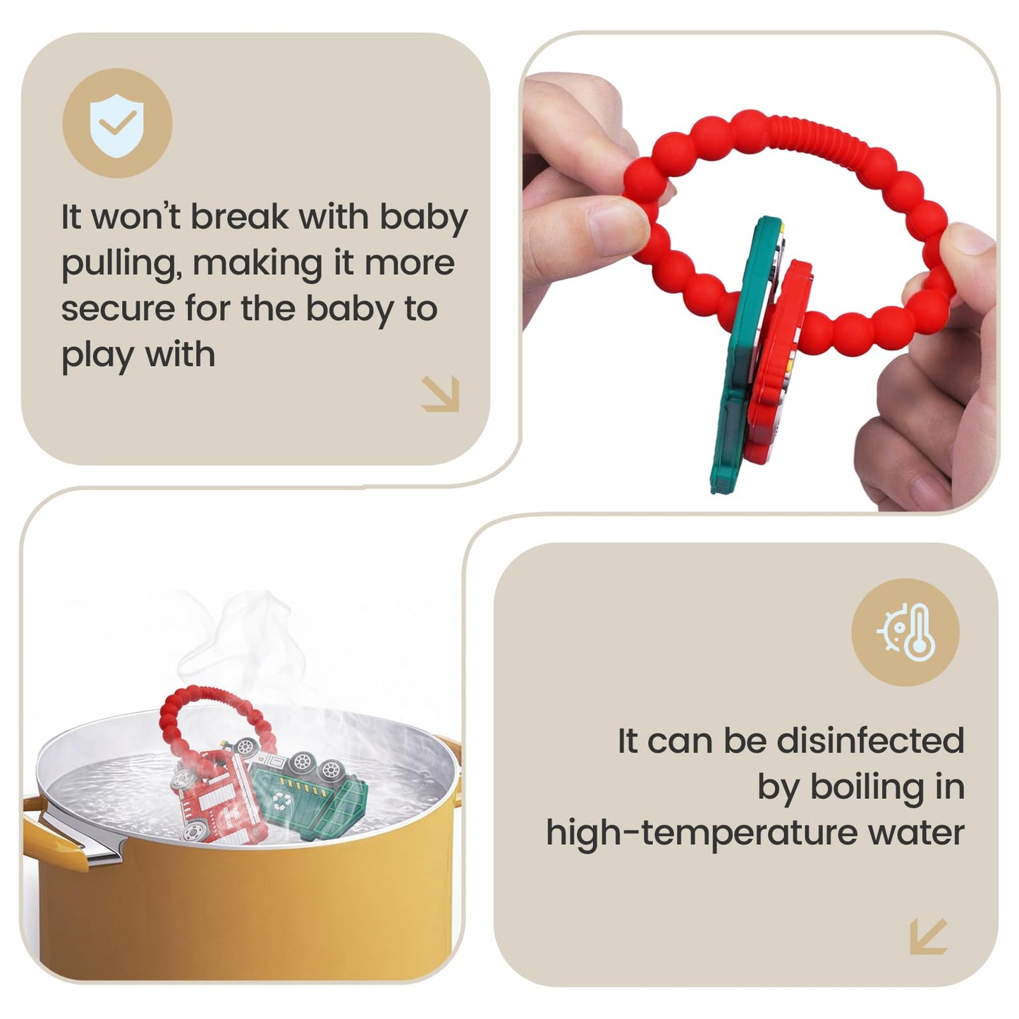 Silicone Baby Ring Toy with Fire Truck,Garbage Truck Teethers,Must Haves Teething Relief Chew Toys for 0-6,6-12 Months Boys and Girls,Newborns Essentials,Safe and Soft,BPA Free.