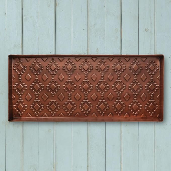 HF by LT Kilim Pattern Metal Boot Tray, 30 x 13 inches, Antique Copper Finish