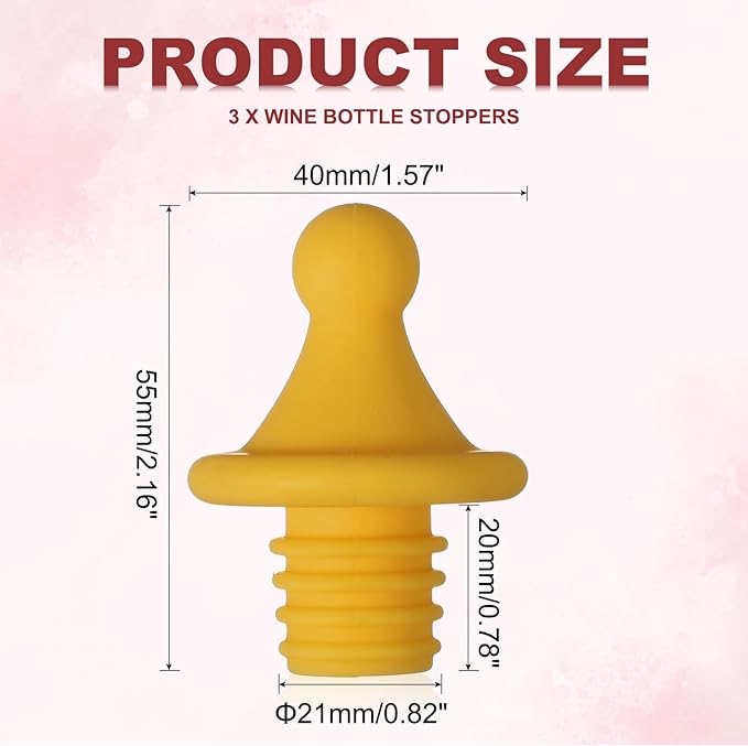 uxcell 3 Pcs Silicone Roof Shape Wine Stopper, Reusable Wine Stoppers Airtight Leak-proof Bottle Plug Liquor Saver with Beer Beverage Bottle Stopper for Bar Holiday Party, Dark Yellow