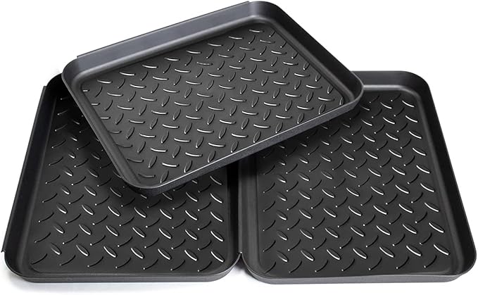Boot Tray for Entryway,Pet Food Mat Tray,13.7*10.6*1.2 inch 3 Packs,Plastic Boot Mat Tray w/Lip,Dog Water Mat-Rubber Shoe Mat-Trash Can Mat-Wet Shoe Mats-Pet Food Tray-Suitable for Indoor and Outdoor