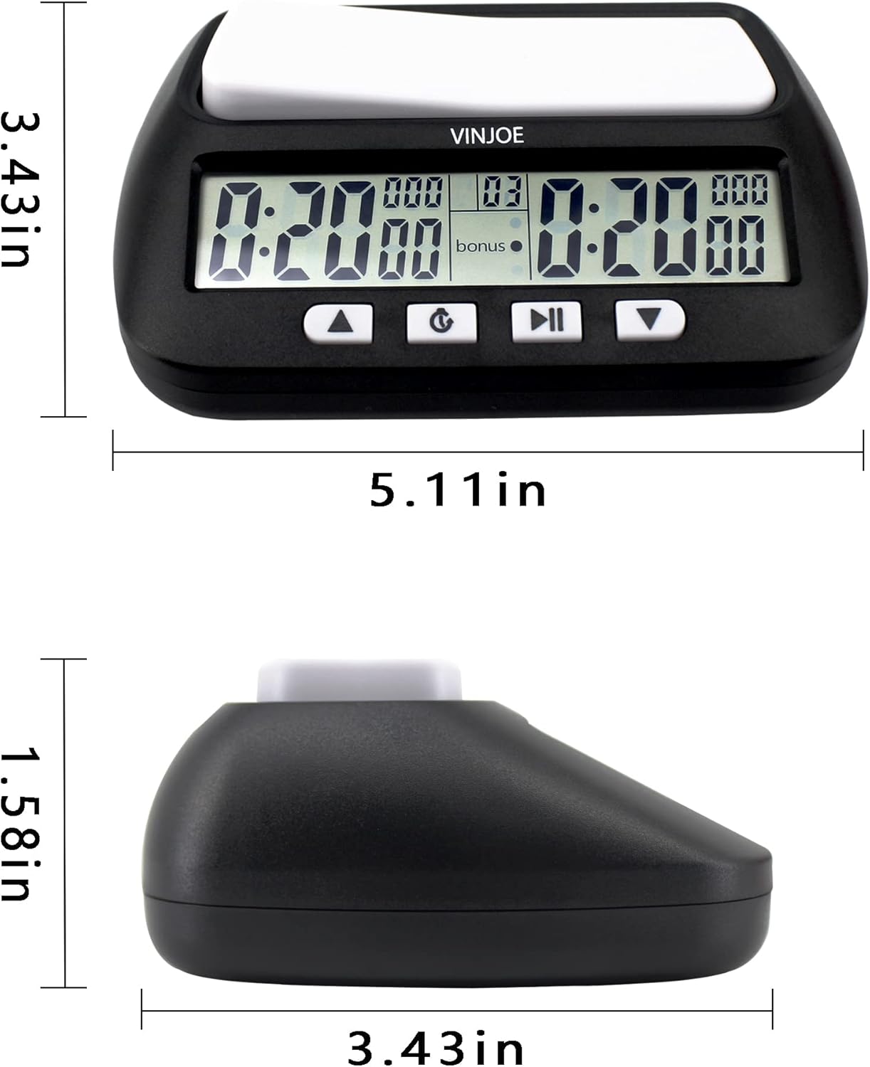 VINJOE Chess Clock Digital Chess Timer Professional for Board Games,Portable Digital Chess Clock & Game Timer with Basic,Bonus,Delay and Positive Time Features Best Gifts for Christmas(Without Battery