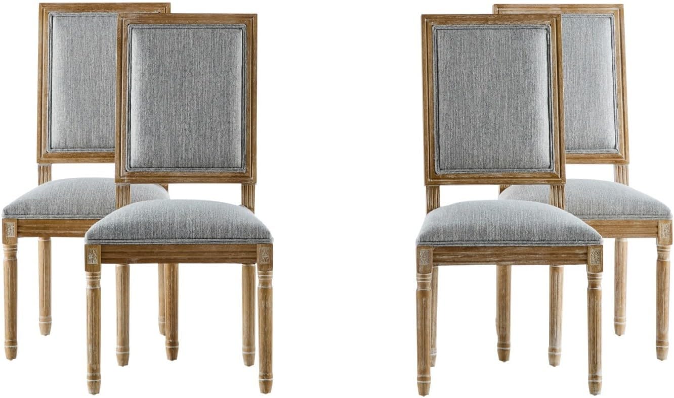 Merax Upholstered Solid Wood Dining Chairs Set of 4, French Country Style Accent Side Seating Furniture for Kitchen, Living Room, Cushioned Back, Grayish Green