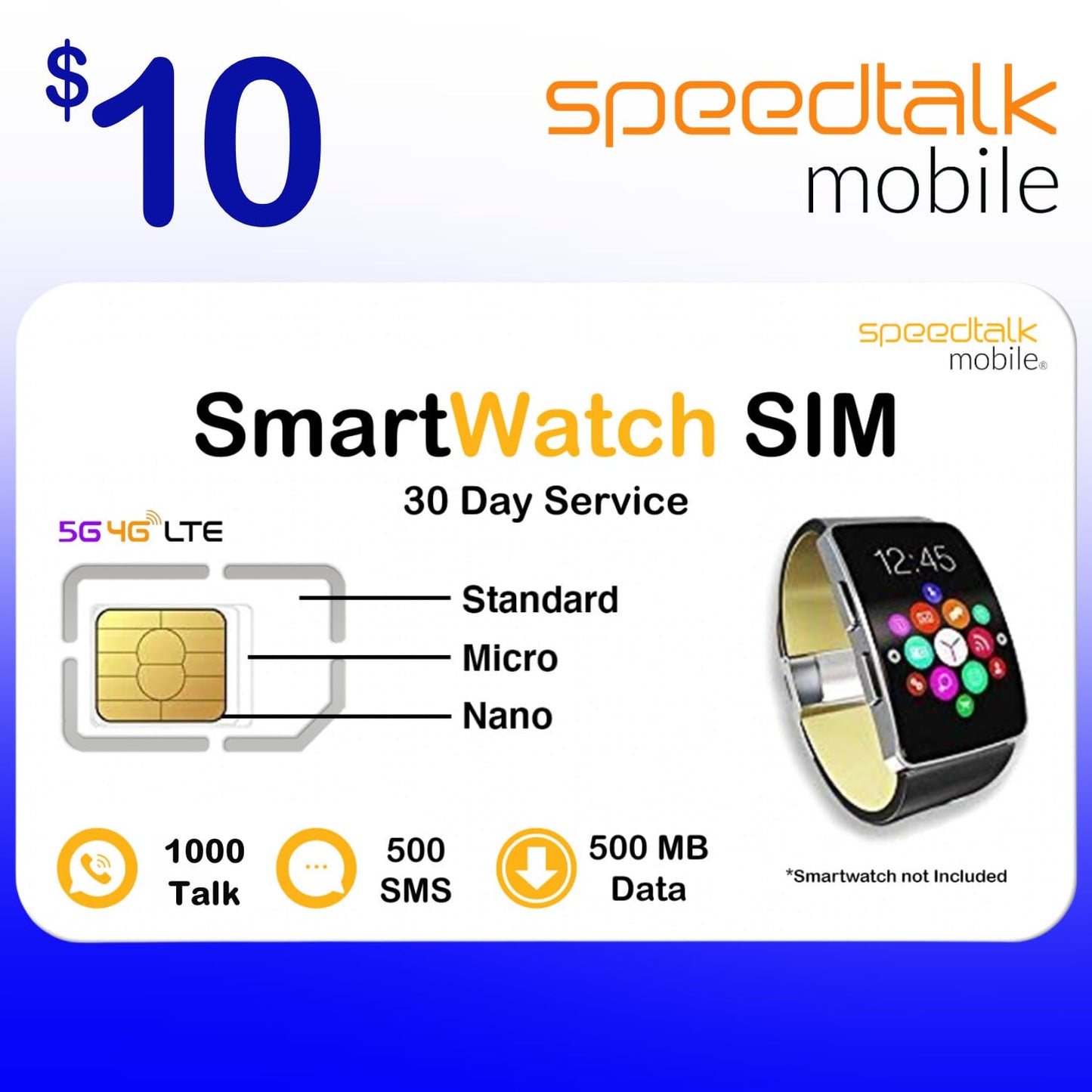 Speedtalk Mobile Smart Watch Sim Card 5G 4G Lte Gsm Smartwatches And Wearables | 1000 Minutes Talk 500Mb Data | 3 In 1 Simcard S