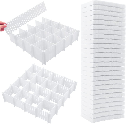 DVHOK 85Pcs Drawer Dividers, Adjustable Drawer Organiser, Cut at Will for Tidying Clutter Clothes, Socks, Makeup, Dresser, Kitchen White