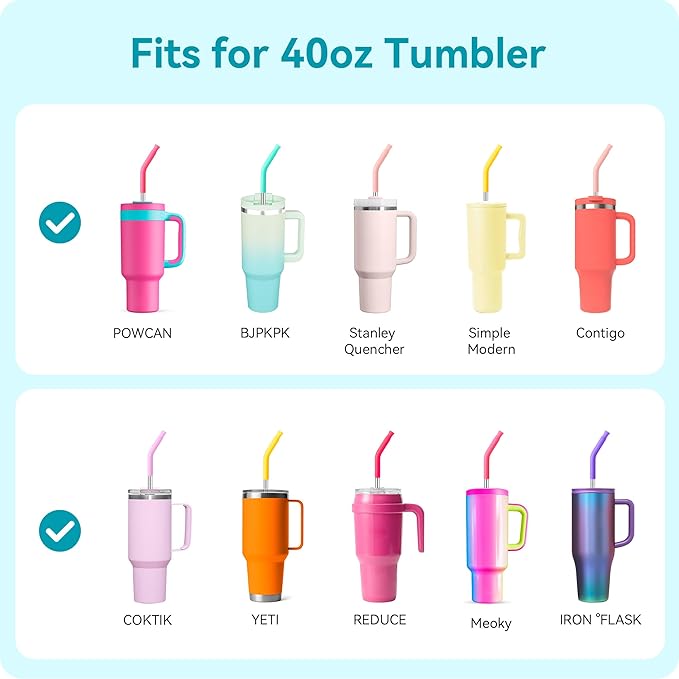 40oz Metal Straws for Stanley 40oz Cup & 64oz Jugs, 2 PCS Extra-Long Stainless Steel Straws with Removable Silicone Tips, Fits Large Tumblers & Oversized Mugs