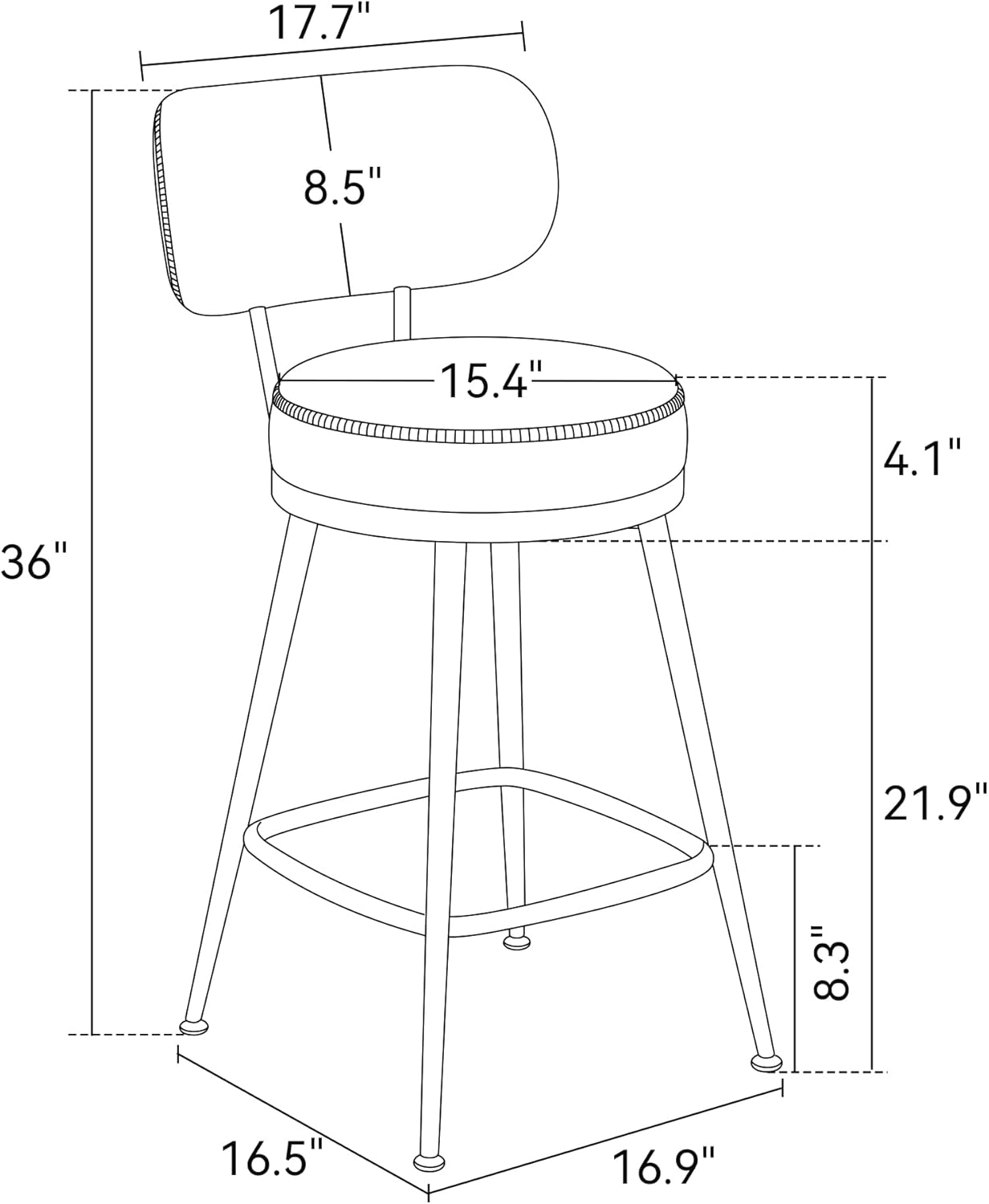 Counter Height Bar Stools, 26" H Swivel Barstools Set of 6, Faux Leather Kitchen Counter Stools with Back and Stylish Stitching, Metal Frame, Pub, Home Bar, Balck Green