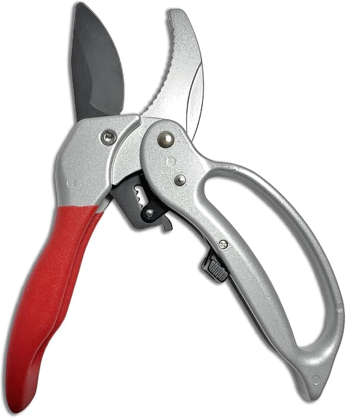 Ratchet Anvil Pruning Shears,Anvil Pruner For Gardening,Hand Pruners for Tree trimming,Carbon Steel Garden clippers, Garden Shear, Pruning Shear,Heavy Duty ratchet shears for Hardy branches,deadwoods